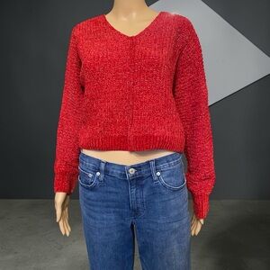 Pink Rose Vibrant Red V-Neck Sweater